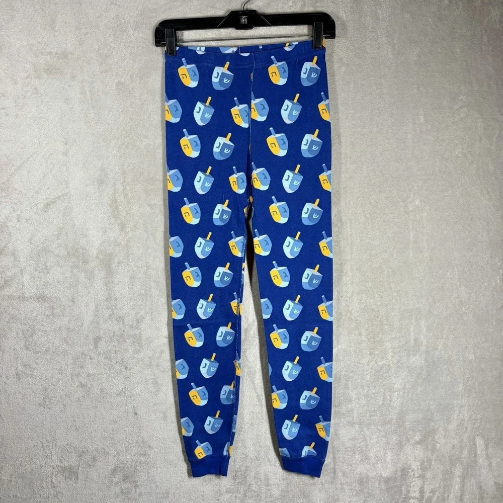 Hanna Andersson Fitted Dreidel Pajamas Kids Size 12 Blue Organic Cotton Hanukkah